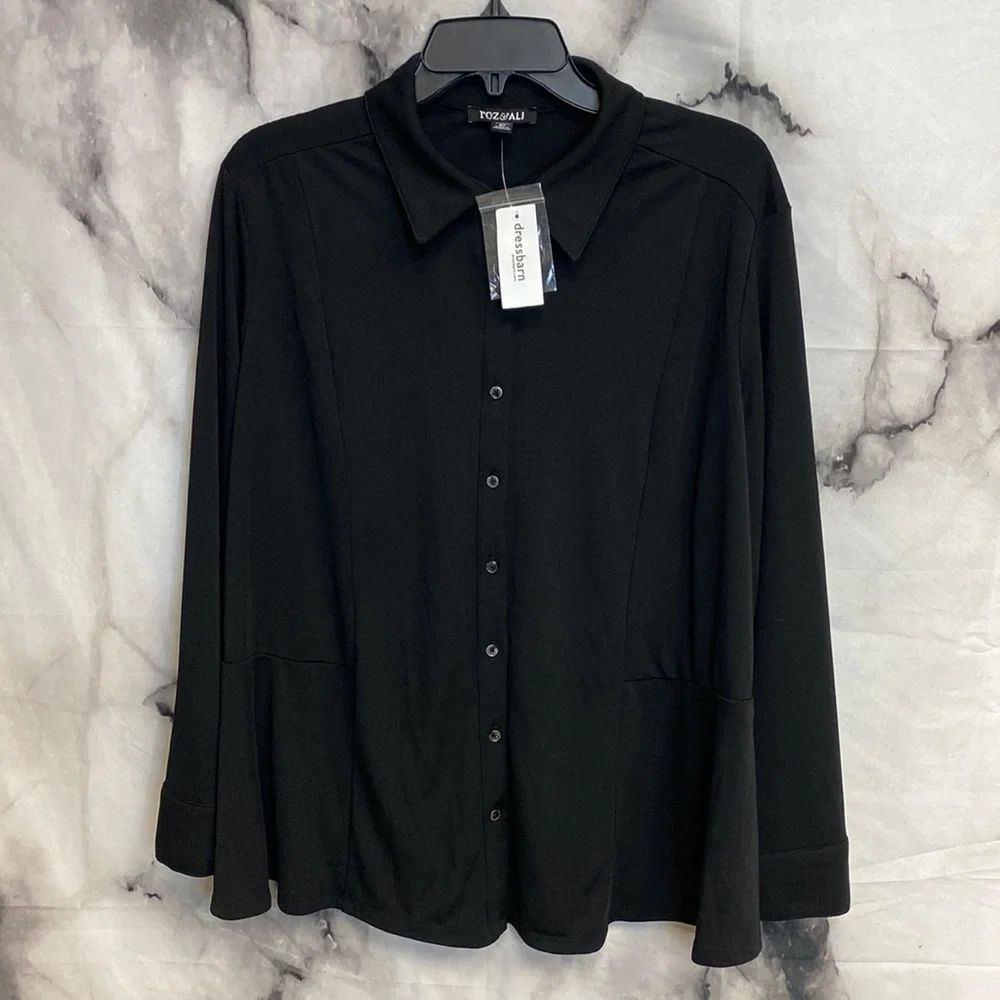 * Roz & Ali Black long sleeve button up very movable fabric with brand new tags